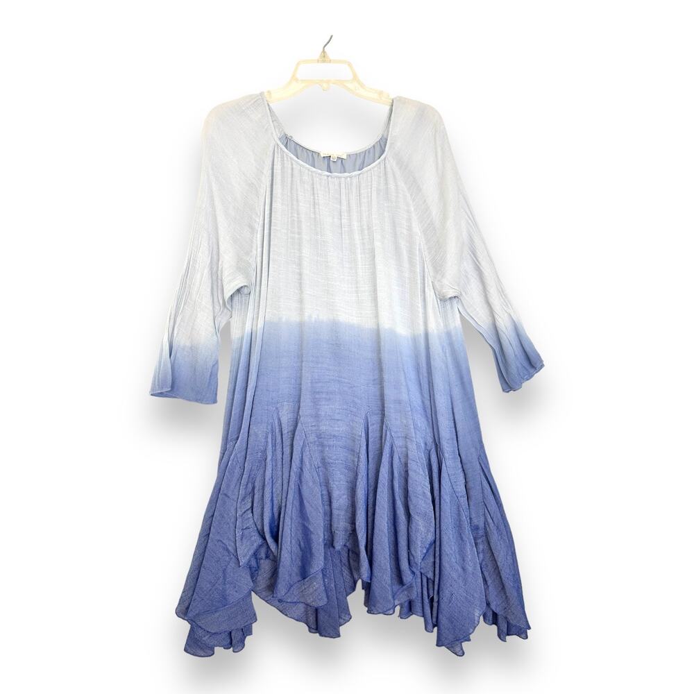 Blue Ombre Flounced Midi Dress 2XL Flare Sleeve Lagenlook